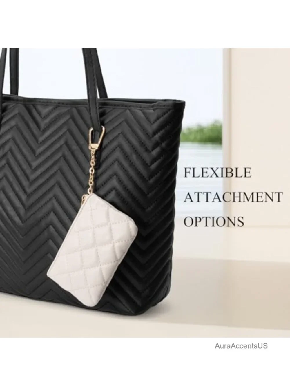 Quilted Faux Leather Coin Purse with Keychain Small Pouch Card Holder
